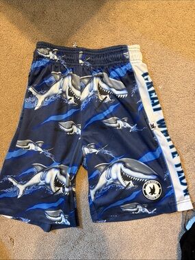 Flow Society Boys Blue Shark Print Athletic Shorts